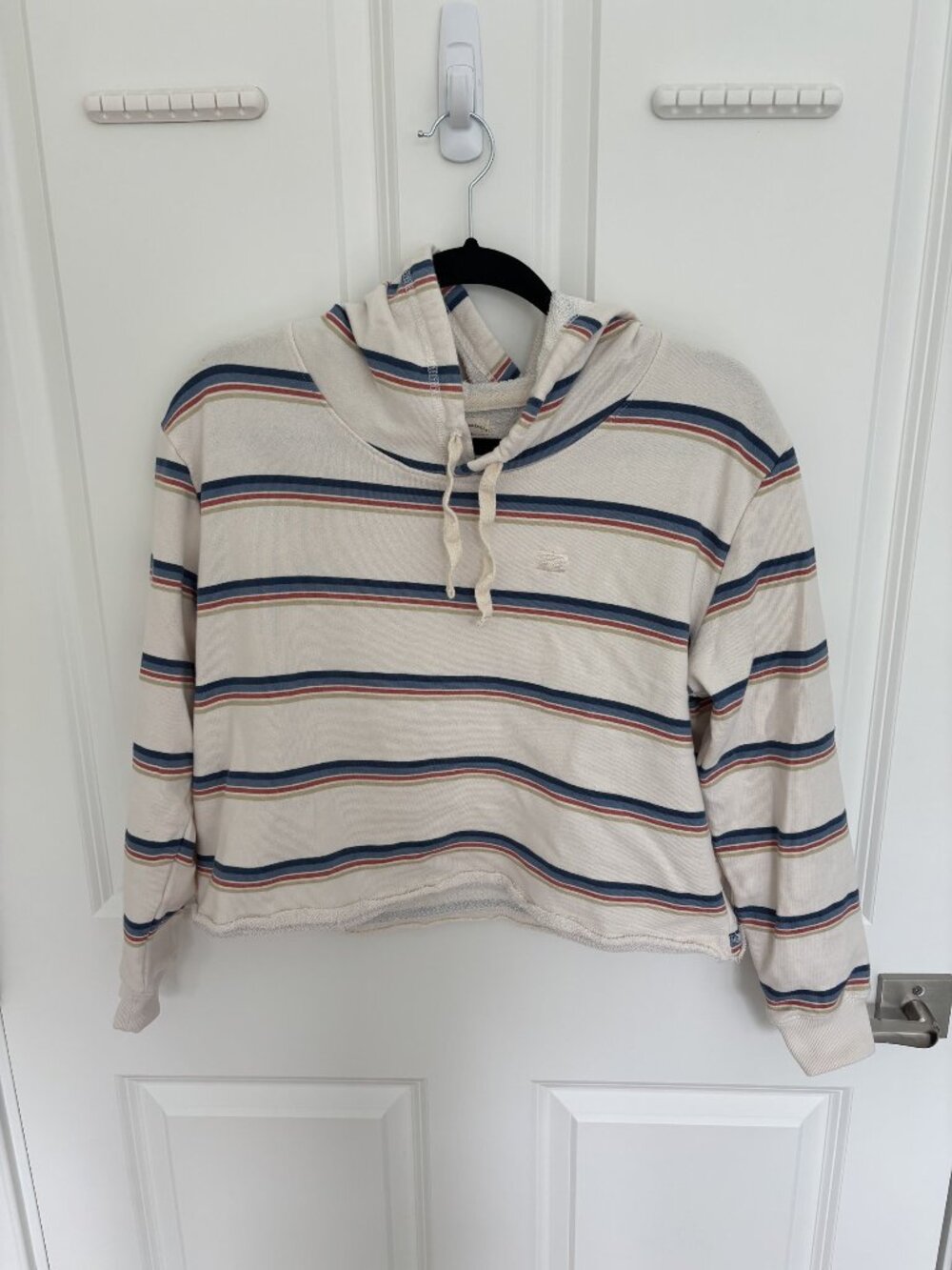 Billabong Cream Striped Cropped French Terry Hoodie, Size M